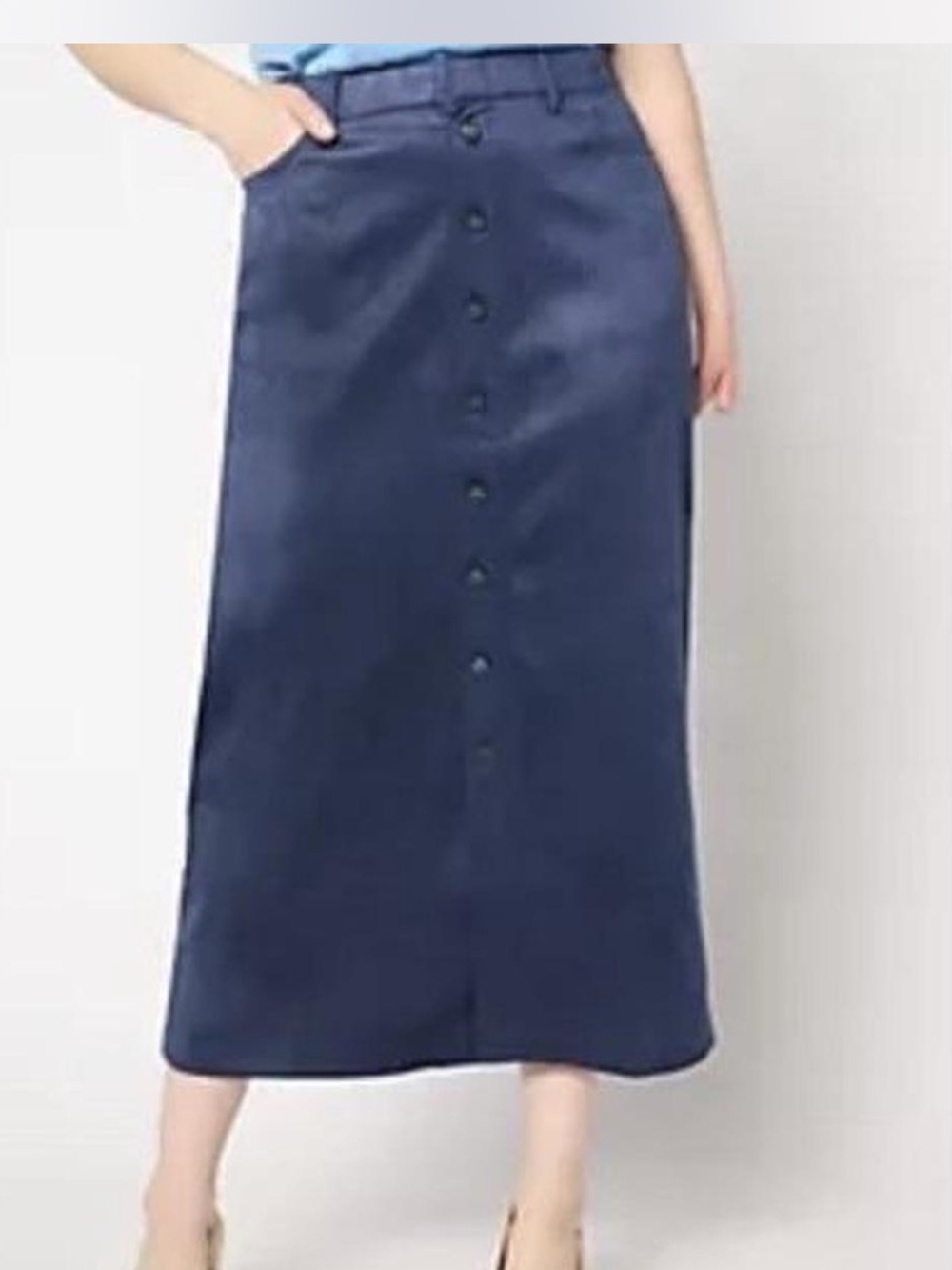 Isaac Mizrahi Navy Button-Front Midi Skirt